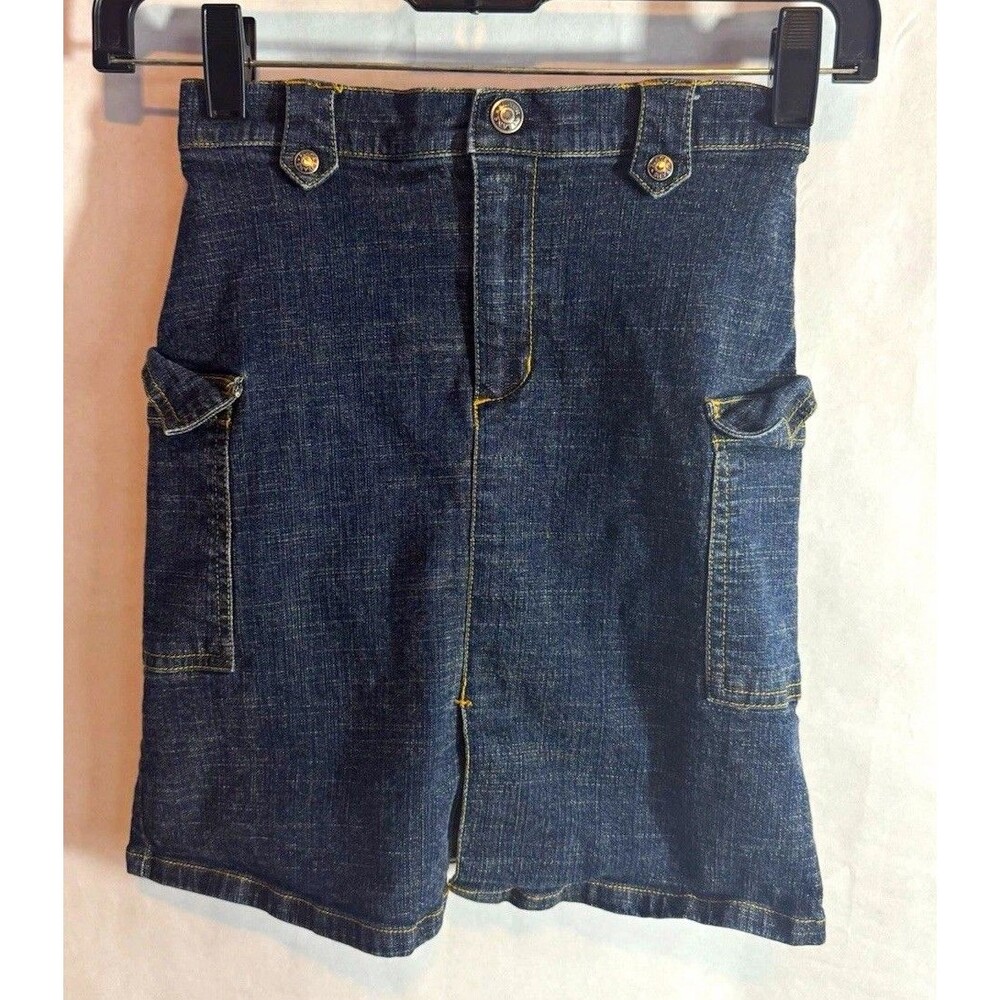 The Children's Place Girls 6x/7 Blue Denim Mini Skirt Pockets Button Pre-Owned